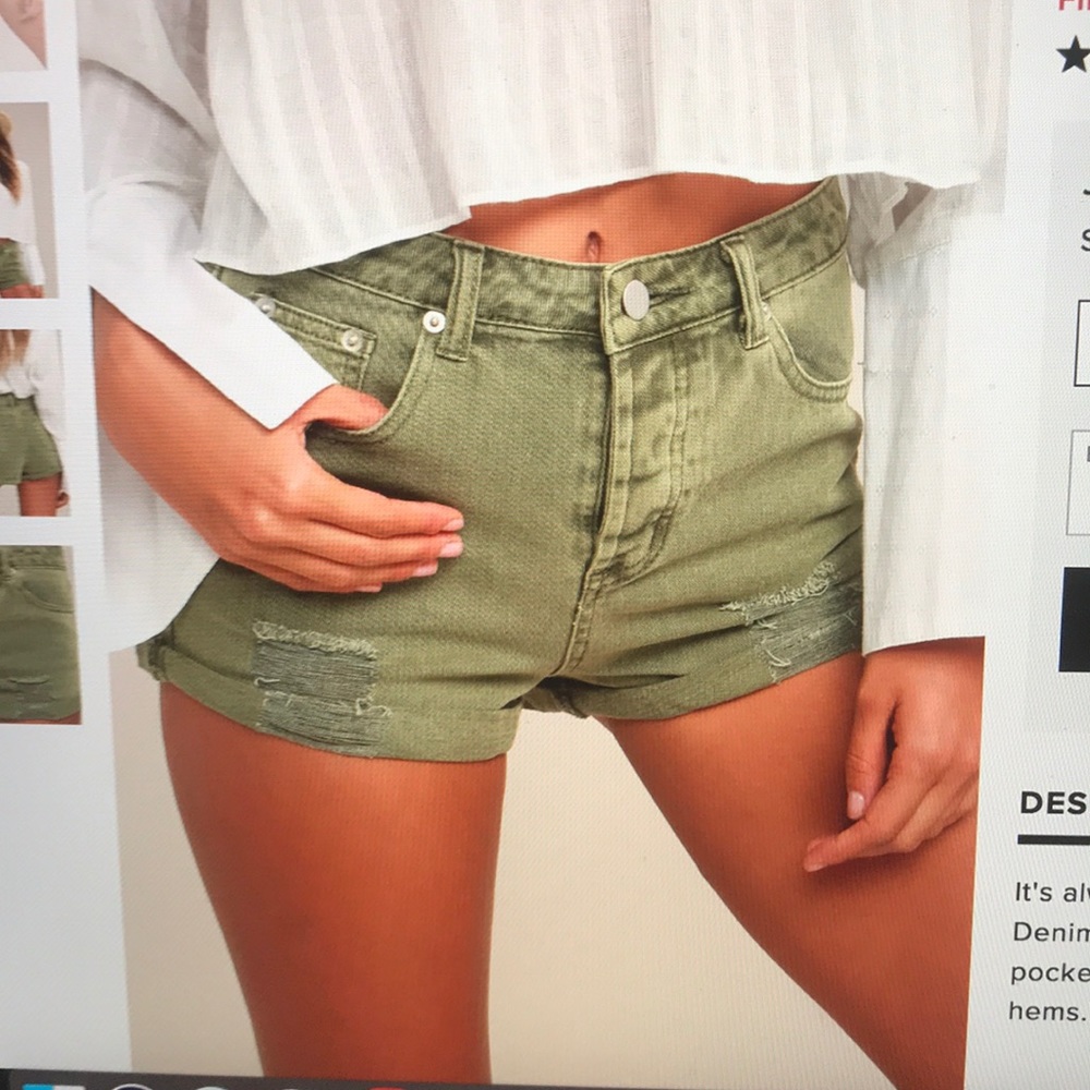 Acacia Washed Olive Green Distressed Denim Shorts